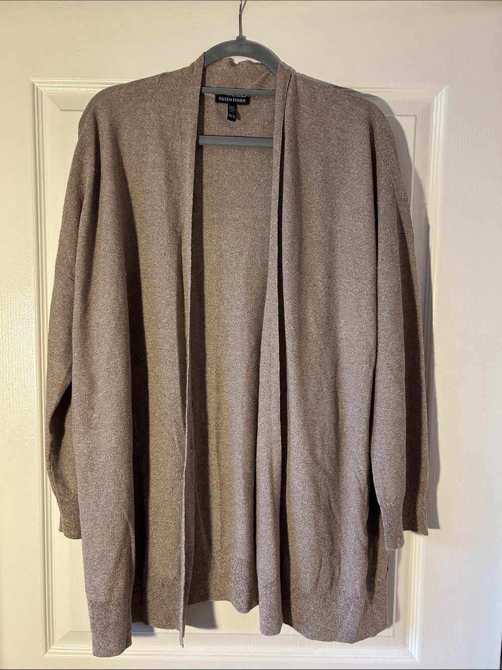 Eileen Fisher Taupe Open-Front Drape Cardigan